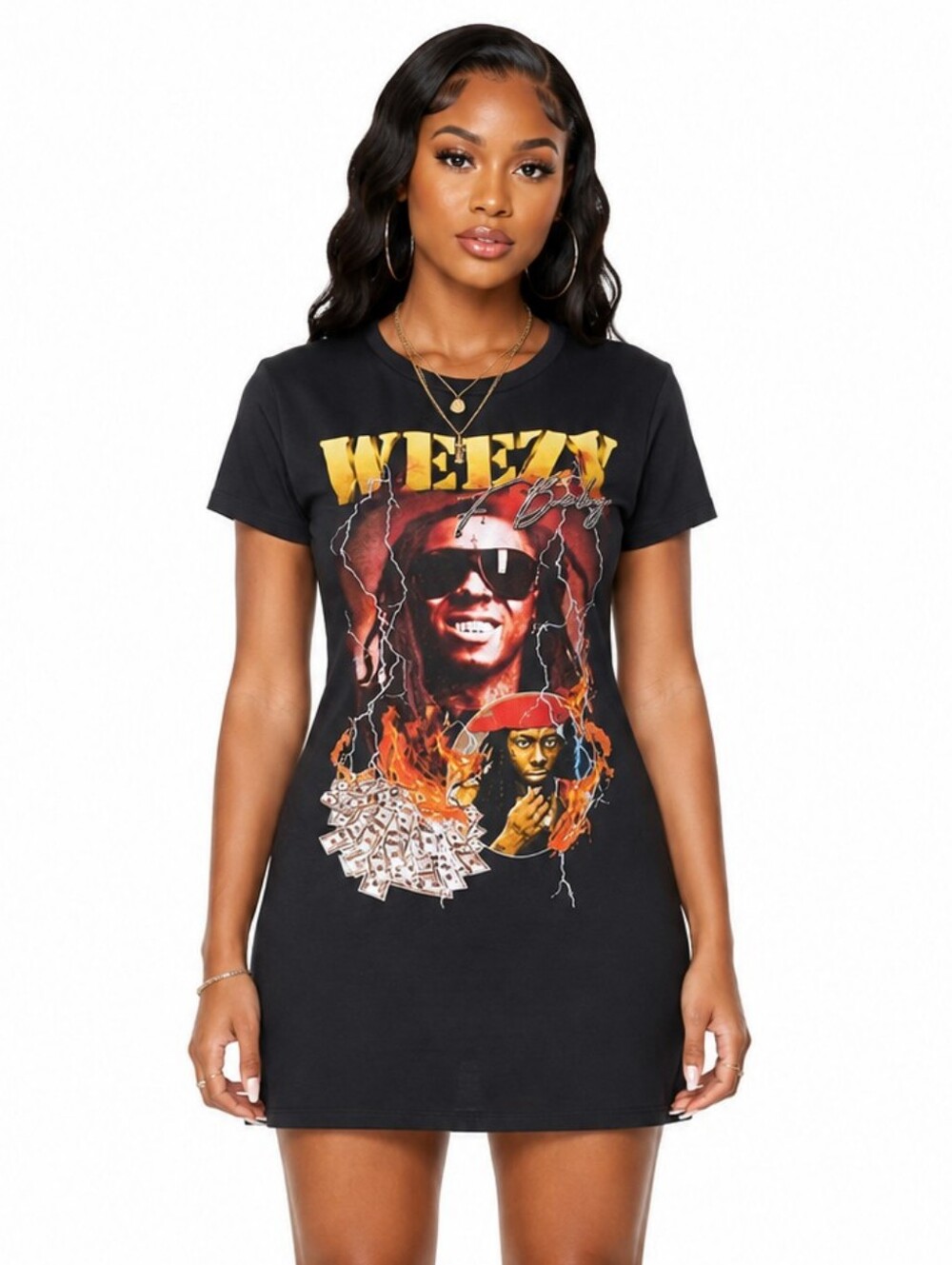 Reason x Lil Wayne Musik Short Sleeve Bodycon Dress